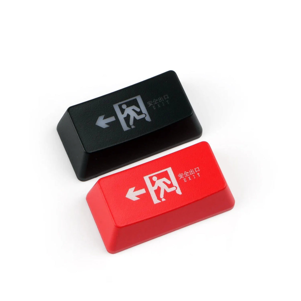 Transparent safety evacuation keycap with emergency exit symbol for mechanical keyboards