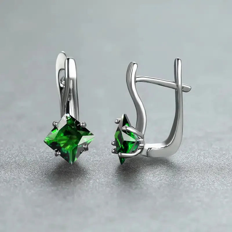 Women's copper earrings with diamond design and inlaid zircon in blue green or colour options