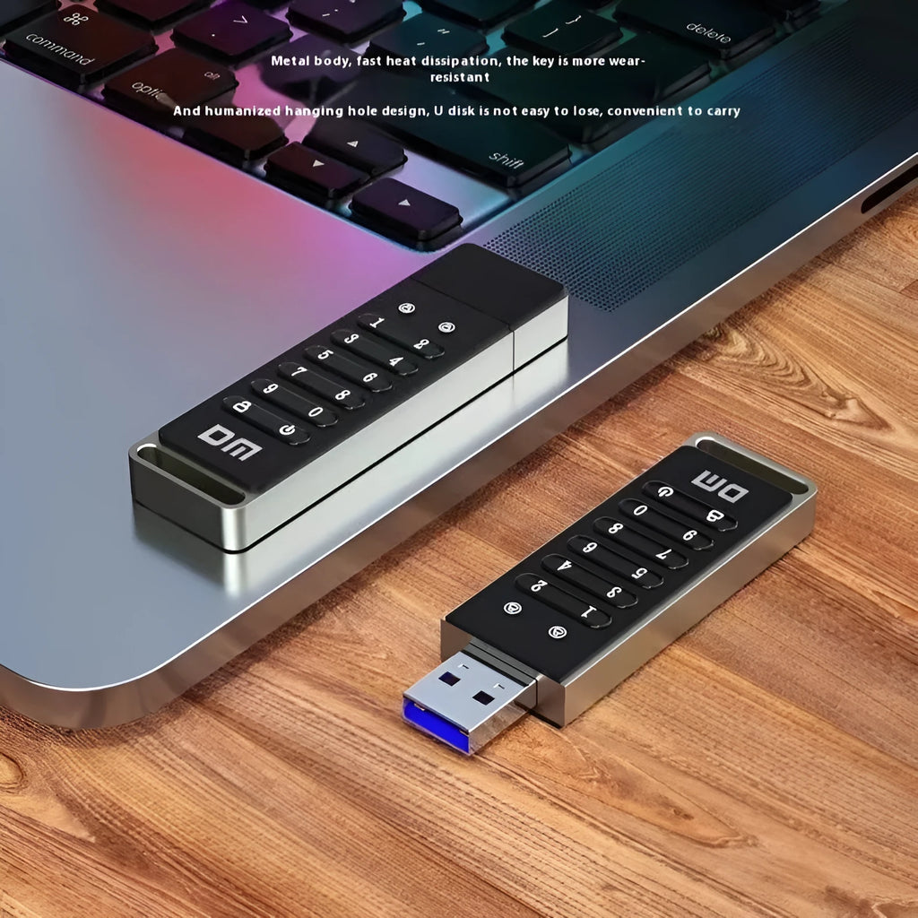 Metal USB flash drive with fingerprint sensor and 64GB capacity for secure file storage