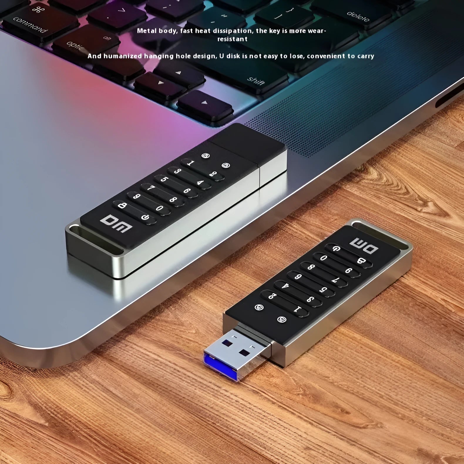 Metal USB flash drive with fingerprint sensor and 64GB capacity for secure file storage