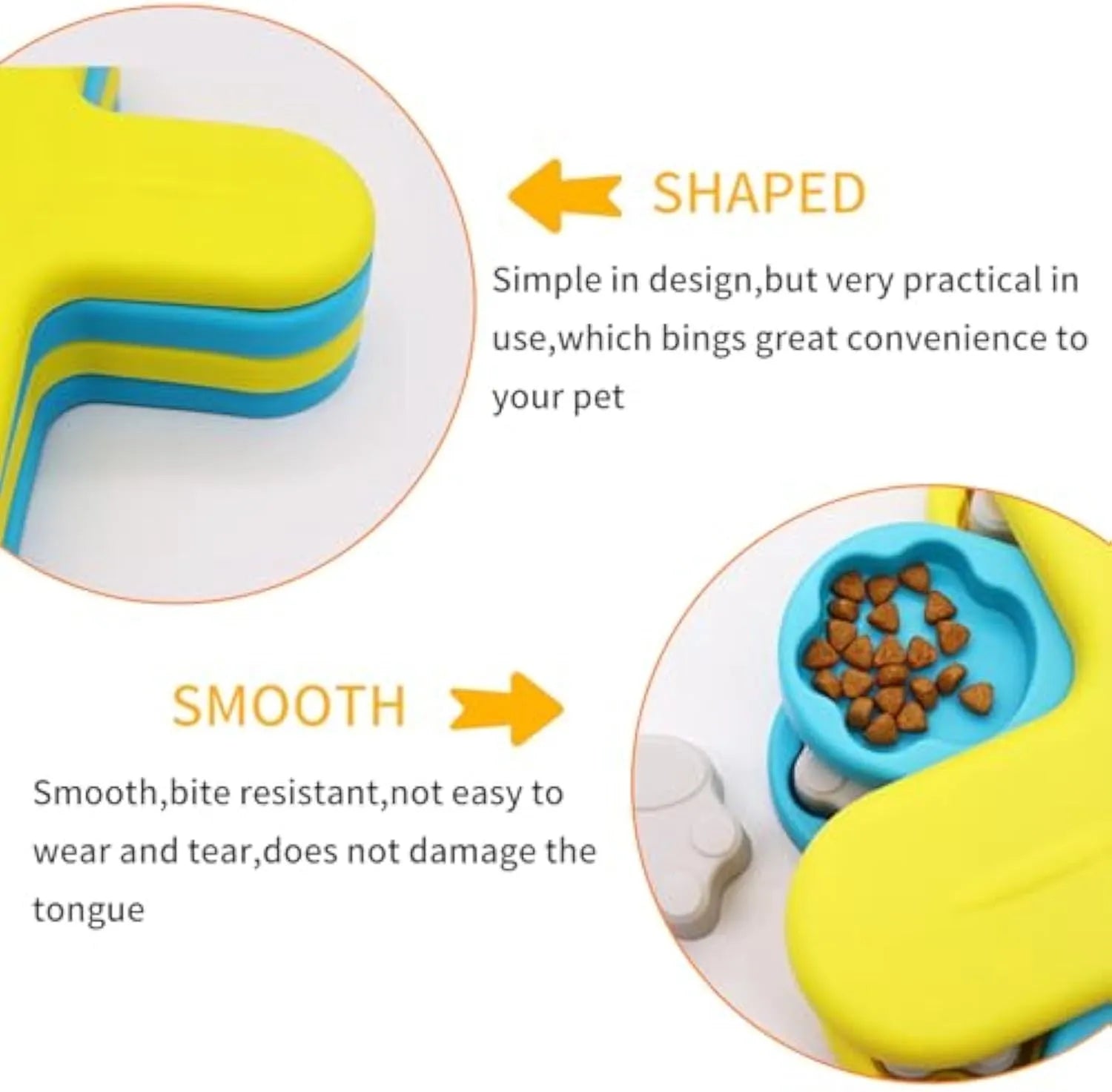 Yellow three-layer rotating dog puzzle feeder with claw-shaped lids and anti-slip base
