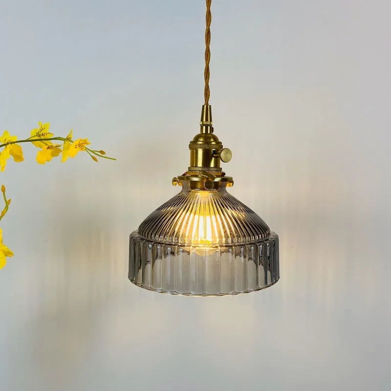 Nordic-style brass chandelier with glass shade on adjustable 1.5m wire and iron ceiling plate