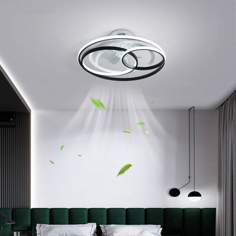 Nordic style 48cm ceiling fan light with metal blades and acrylic lampshade in black finish