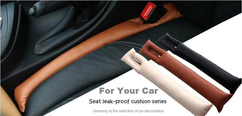 PU leather car seat gap strip in black, beige, brown or grey, fitted between car seat and centre console