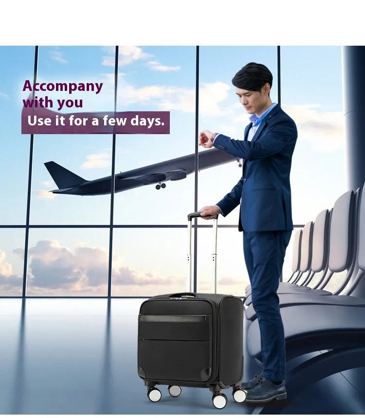 Black 18 inch Oxford cloth business suitcase with retractable handle and universal wheels