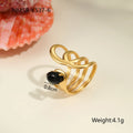 Women's open mouth titanium steel ring with geometric design and inlaid zircon stones on finger