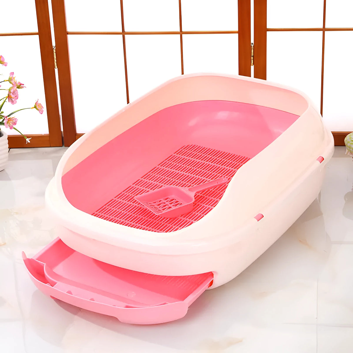 Semi-closed grid drawer cat litter box, large 51 x 40.5 x 20.5 cm, PP, available in five colours