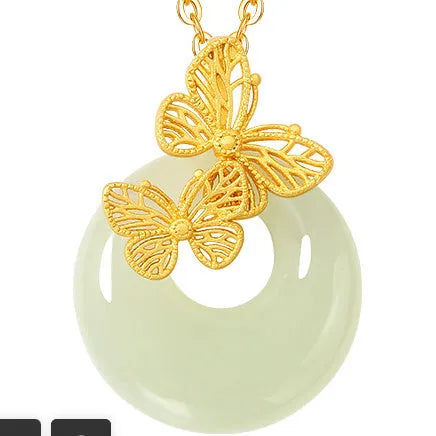 Hetian jade 925 silver butterfly dream peace buckle pendant necklace