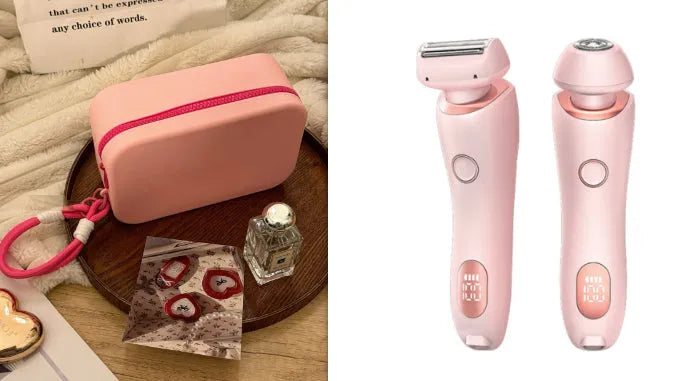 2 in 1 women's electric shaver with square foil and round rotating heads, USB rechargeable, pink colour