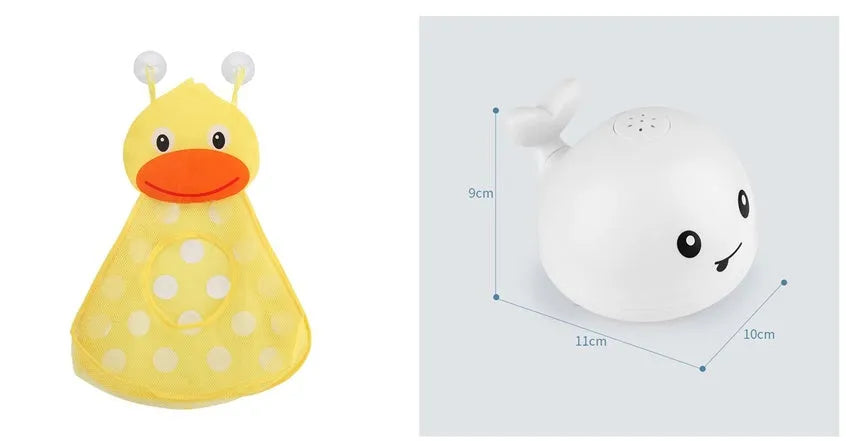 Automatic spray whale bath toy with LED lights floating in water