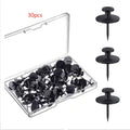 Black plastic I-shaped corkboard pins in a pp box, available as 30, 50 or 80 pieces per box