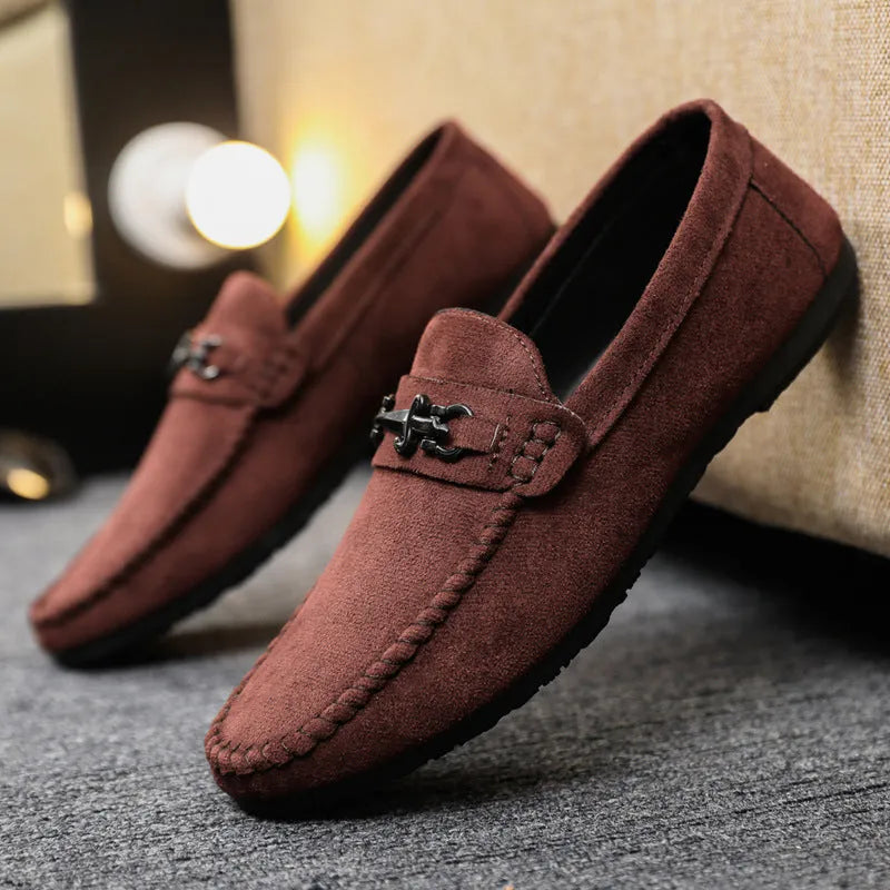 Men's black waterproof slip-on loafers with round toe and low heel for casual spring wear
