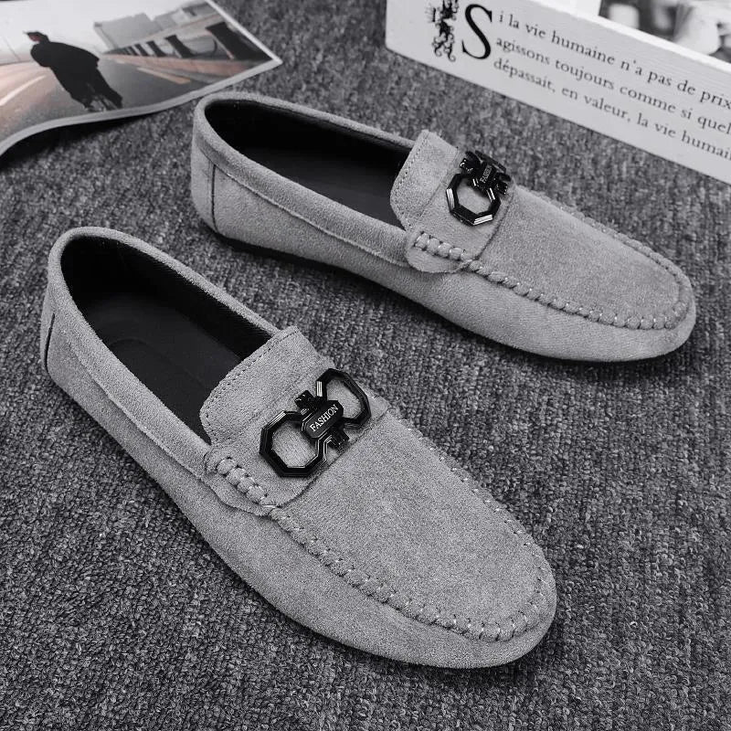 Men's black and grey suede casual shoes with rubber soles for summer wear