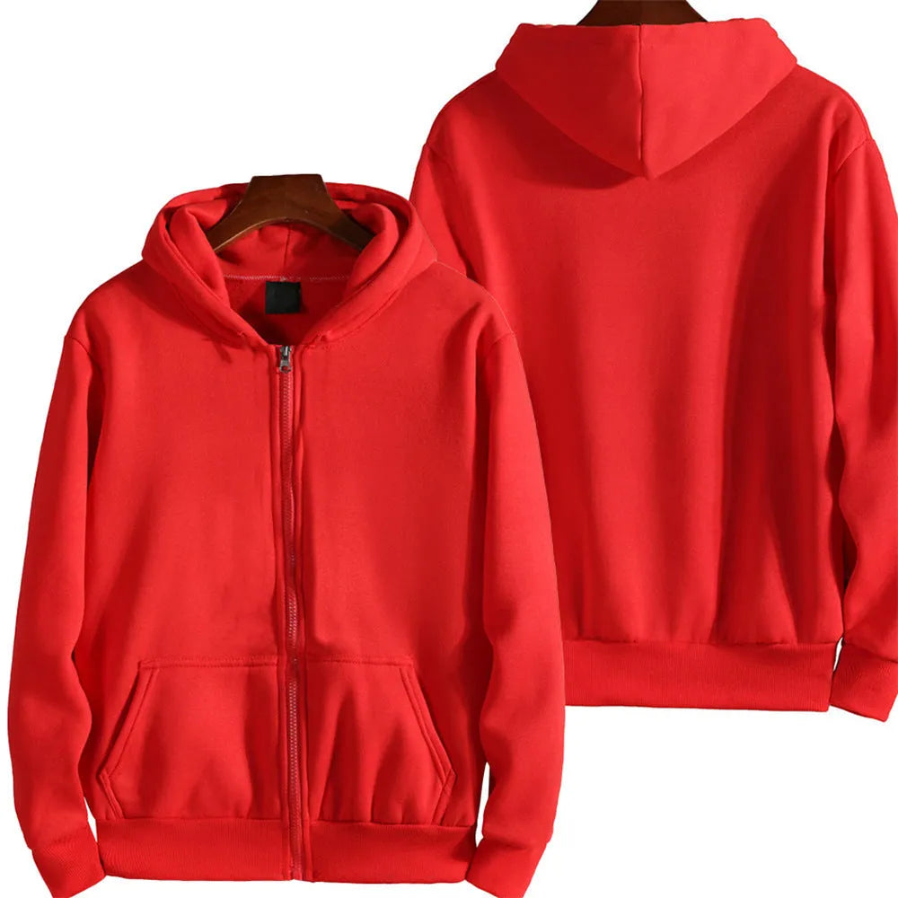 Men's solid colour loose sports zipper jacket cardigan in polyester-spandex fabric