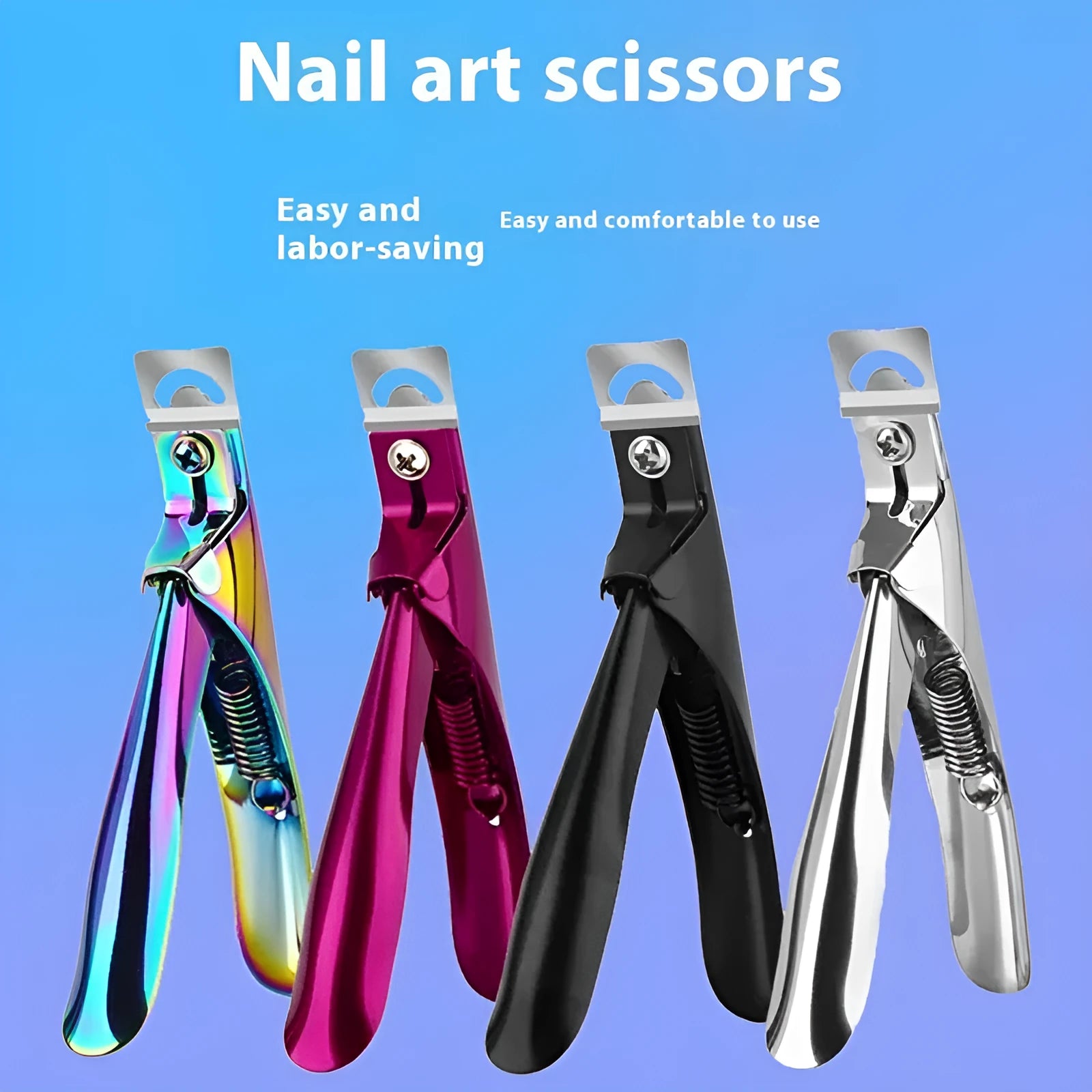 Titanium French U-shaped nail scissors with electrophoresis coloured handles for false nail tip removal