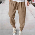 Men's casual cotton summer pants with elastic waistband and banded ankle cuffs in various colours