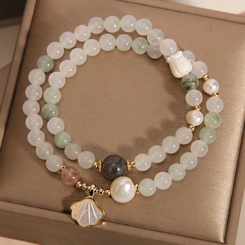 Tianshan emerald green crystal bracelet with gold-plated apricot leaf pendant for women