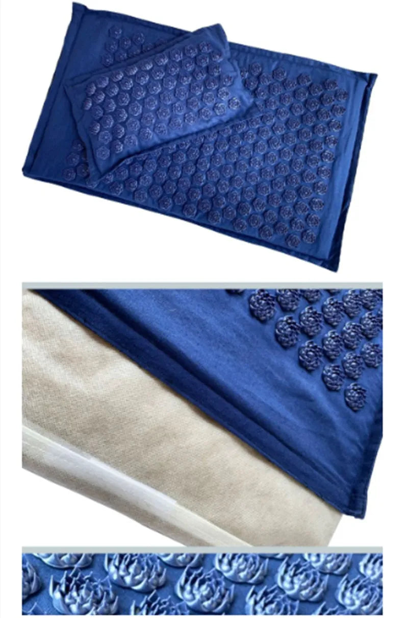 Acupuncture mat and pillow set with buckwheat and coconut palm filling, 72x44cm mat, 38x25cm pillow, storage bag