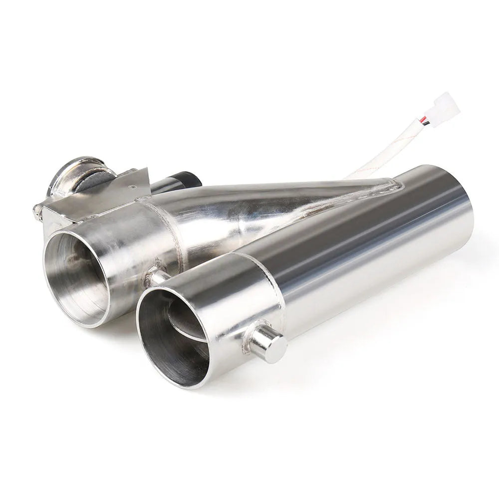 Silver stainless steel electronic control double valve exhaust pipe, 290mm length, shown for car modification use