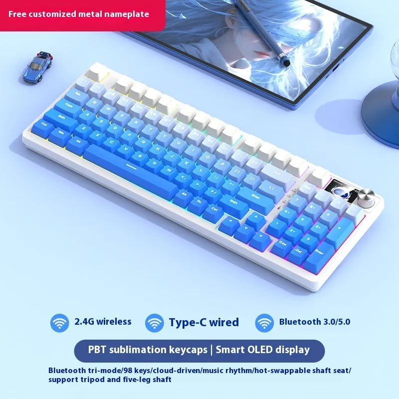 98-key wireless Bluetooth mechanical keyboard kit with metal control knob and multiple colour options