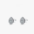 Silver water drop ear studs with diamond treatment on 925 sterling silver