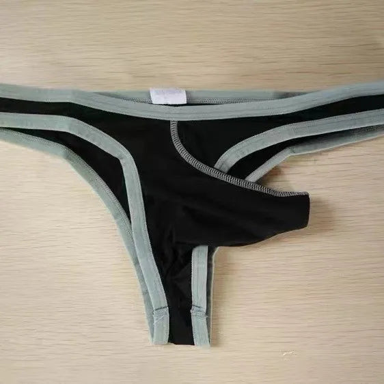 Men's Ice Silk elephant nose briefs in army green colour on a white background.
