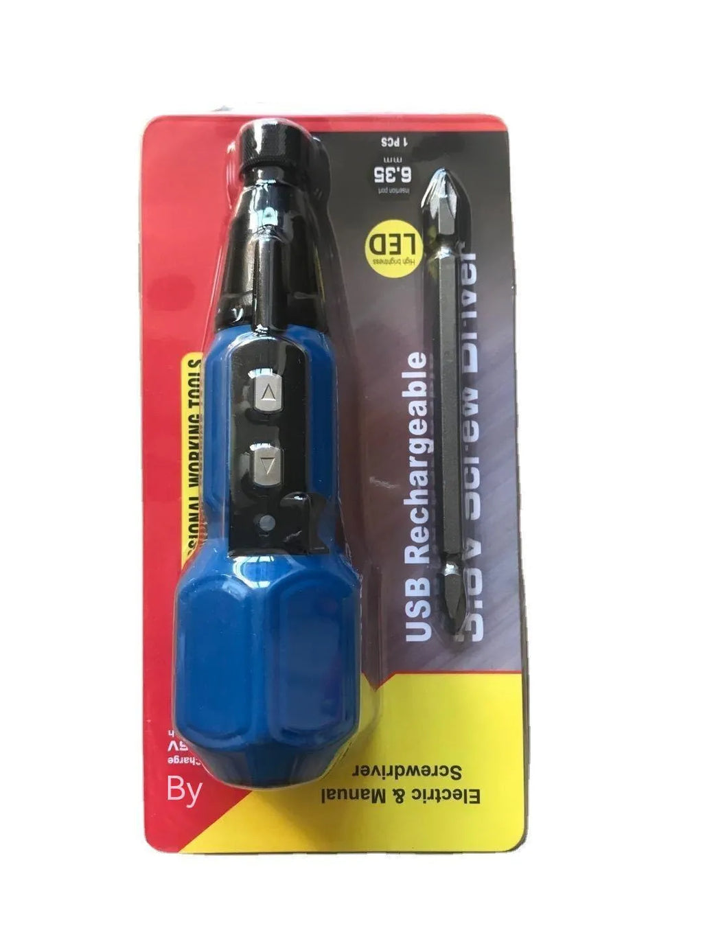 Black and blue alloy steel straight handle electric screwdriver with lithium battery