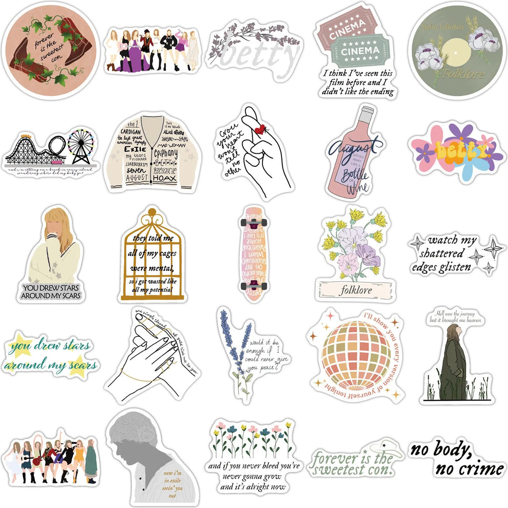 50 waterproof graffiti and cartoon stickers for luggage and notebooks, each measuring 4-6cm.