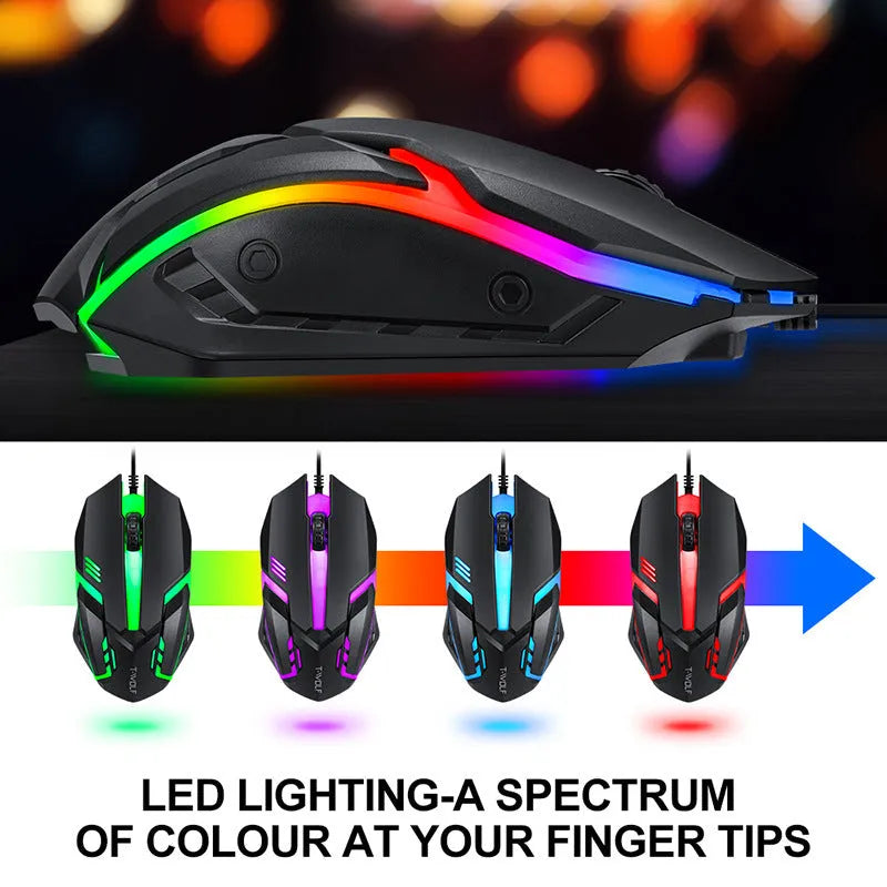 Thunder Wolf T800 four-piece gaming set with keyboard, mouse, headset and illuminated mouse pad