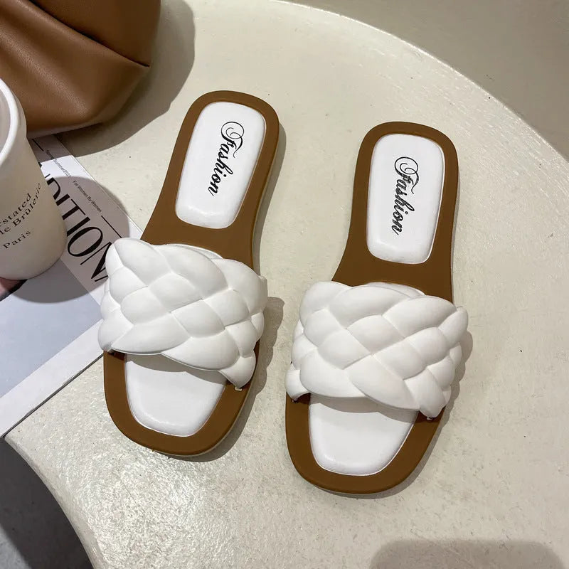 Women's plaid pattern PVC beach sandals with a thick non-slip sole in black, green, orange, or white.
