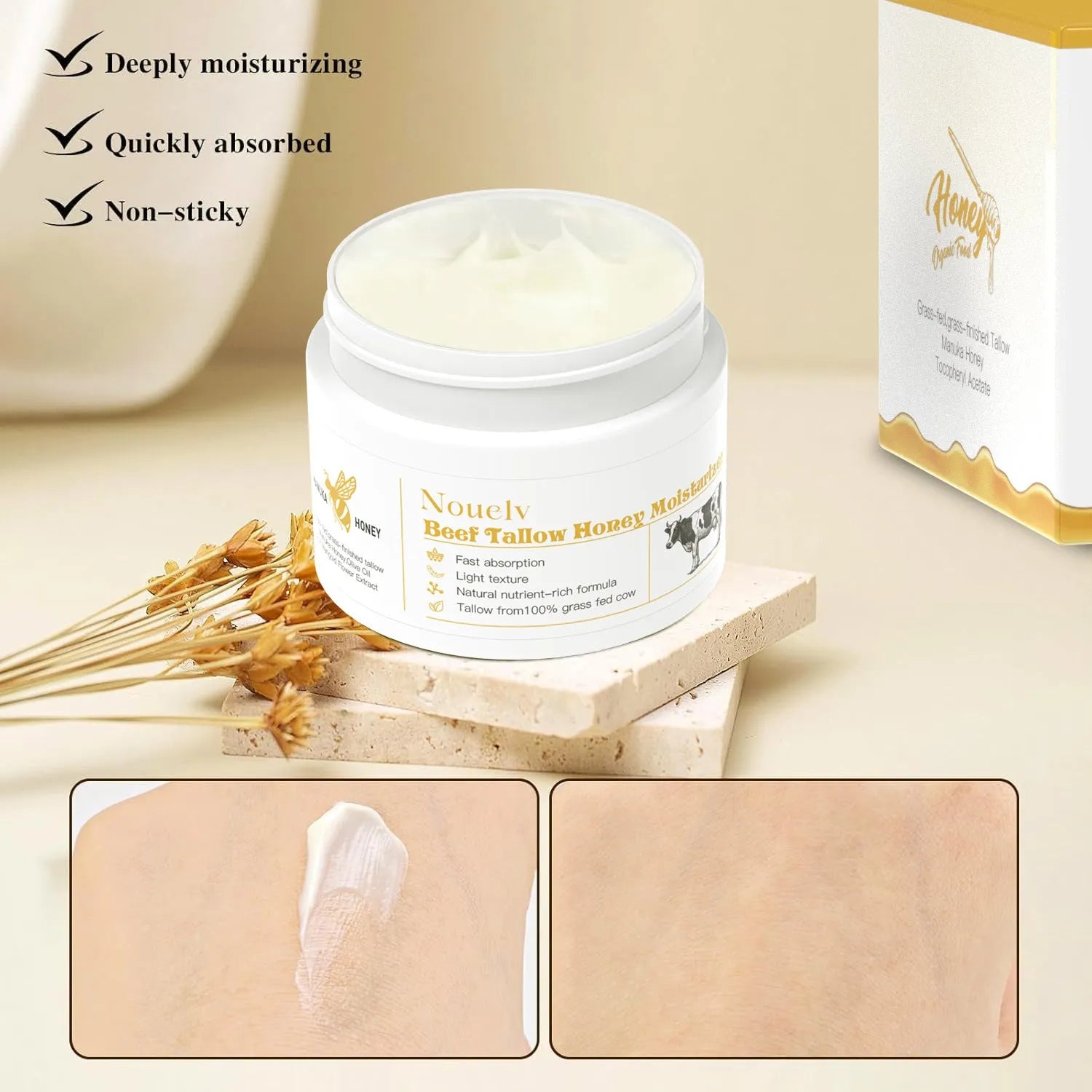 50g jar of honey and tallow moisturising cream for dry and combination skin