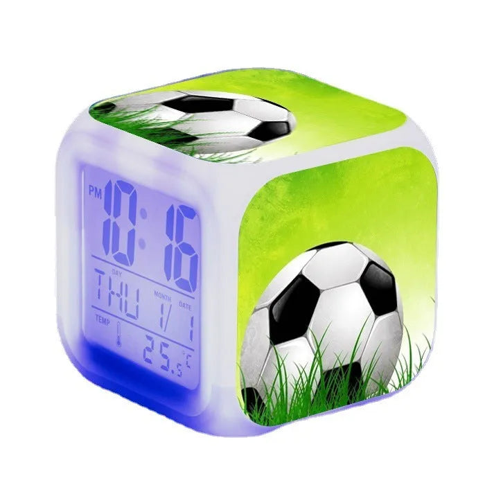 Square football pattern plastic alarm clock with cartoon design for children