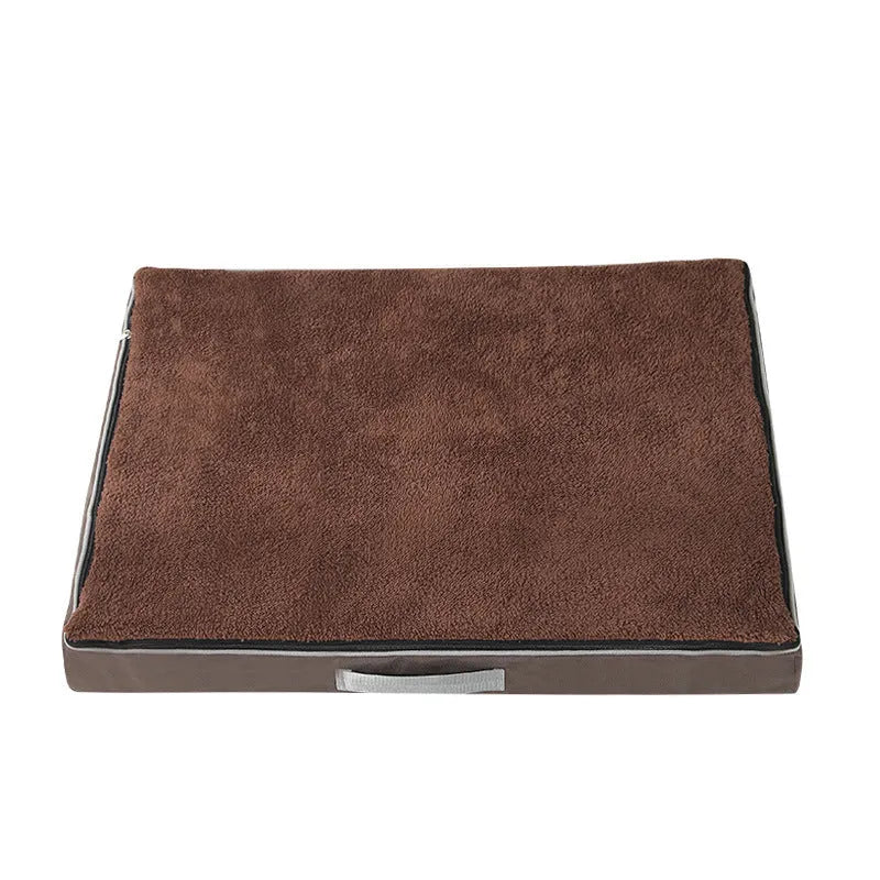Removable washable sponge dog mat in brown colour on a wooden floor