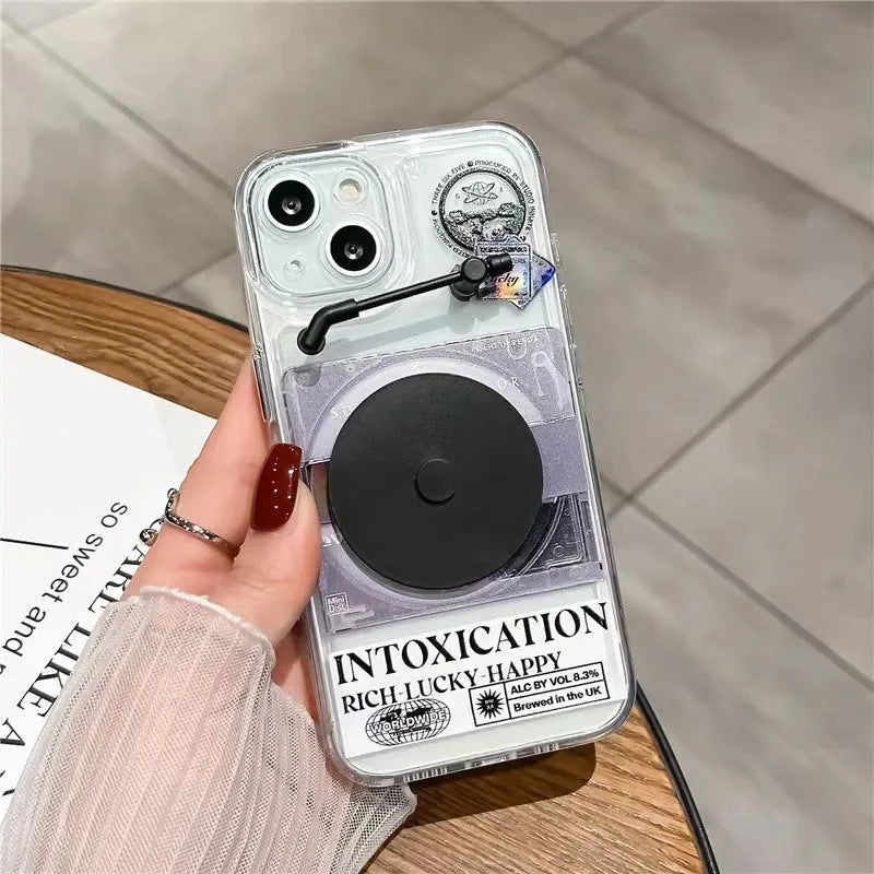 Fashion vinyl record phone case for iPhone with two retro vinyl records and TPU shockproof design
