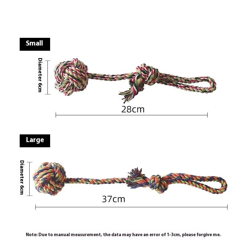 Cotton rope pet toy with hand pull rope, random colour, large or small size option