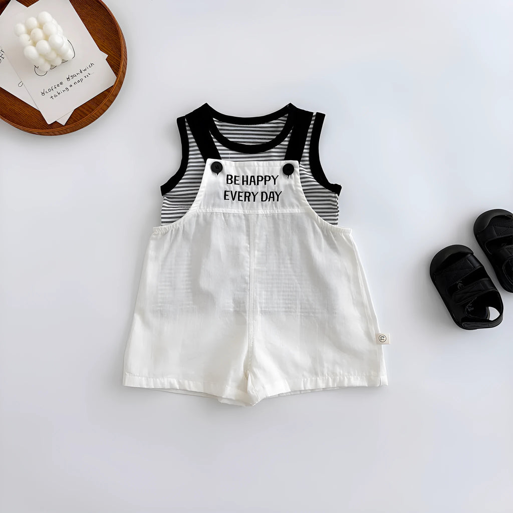 Neutral cotton infant two-piece set with short-sleeve top and shorts overalls in vest suit colour