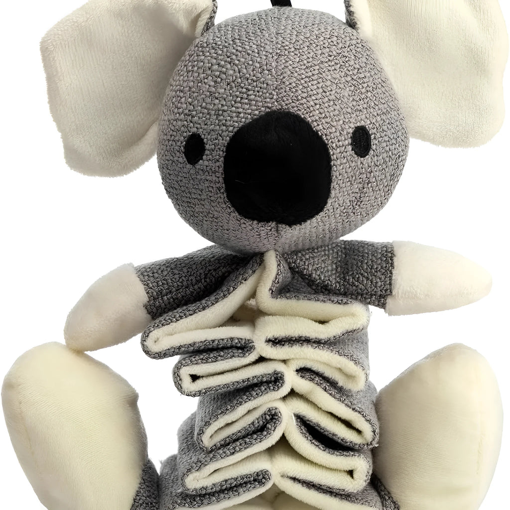 Gray koala-shaped dog chew toy measuring 30cm with durable cloth construction and crinkle paper inside