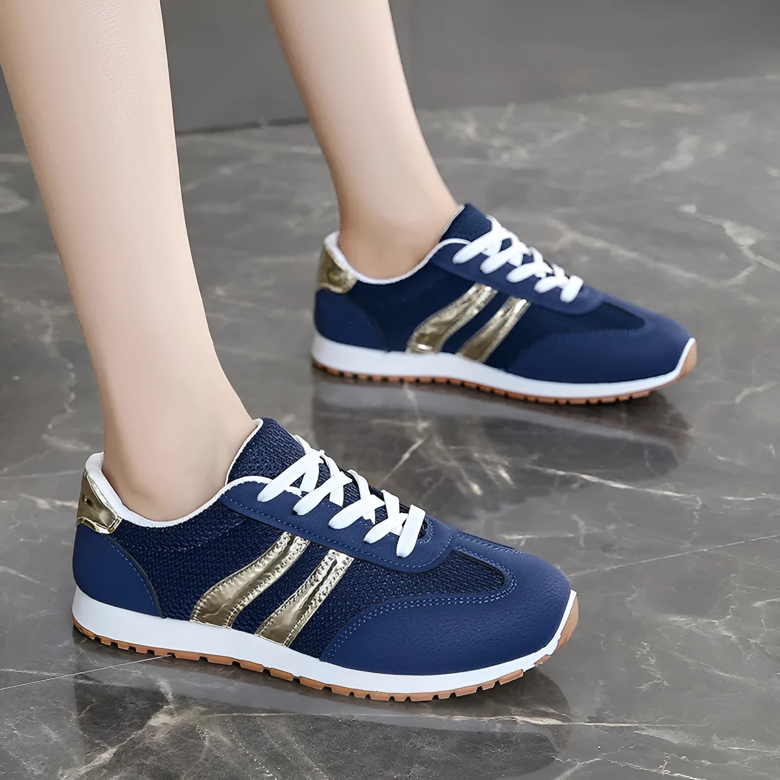 Blue women's casual sneakers with cross shoulder straps and non-slip rubber sole
