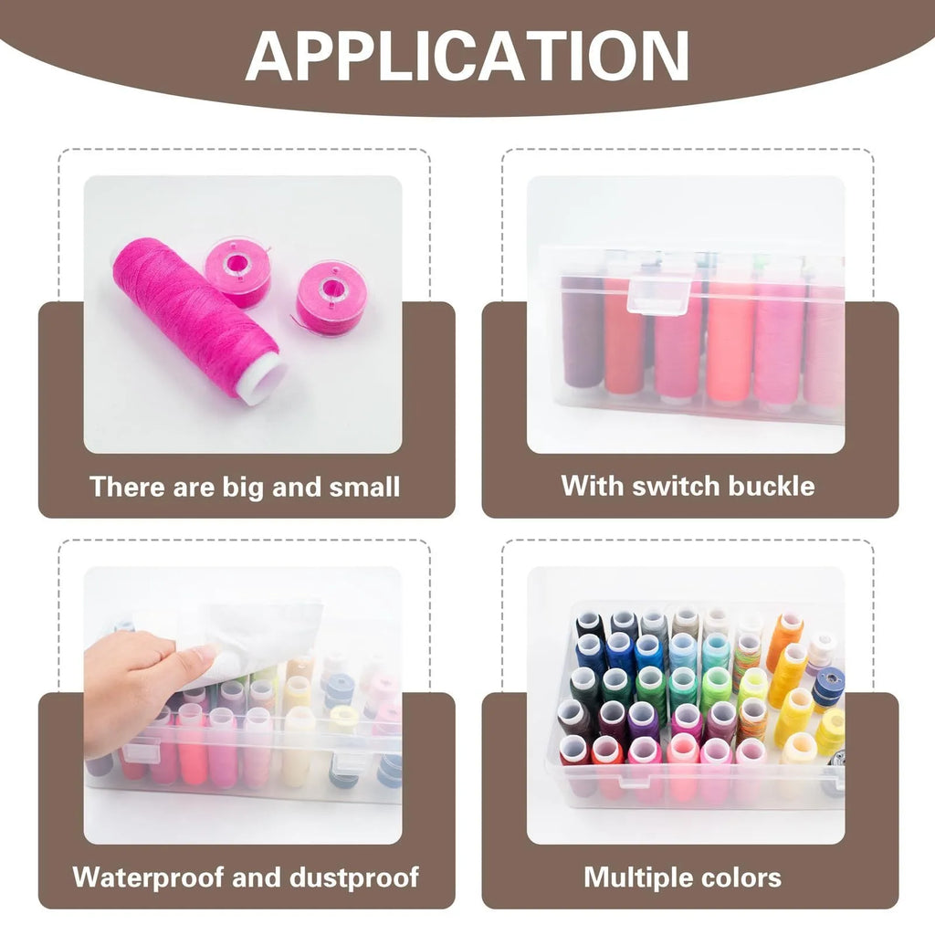 42 compartment transparent plastic storage box for embroidery threads and sewing kit organisation.
