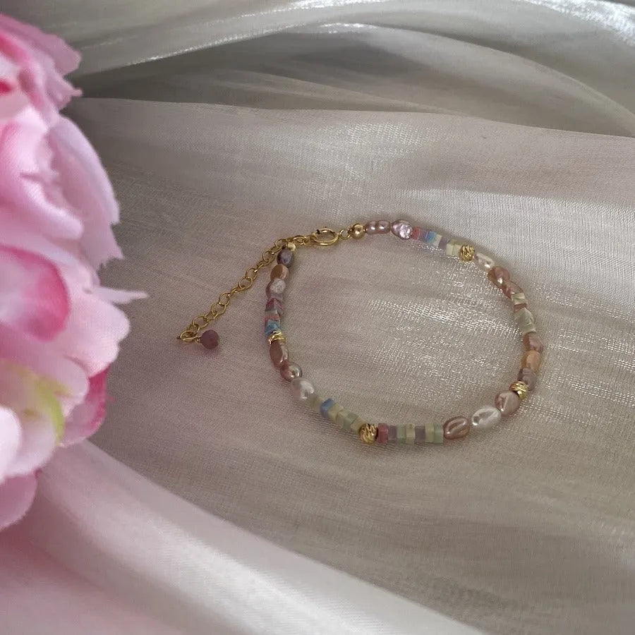 Purple freshwater pearl bracelet and matching necklace with 14k gold vermeil and silver accents