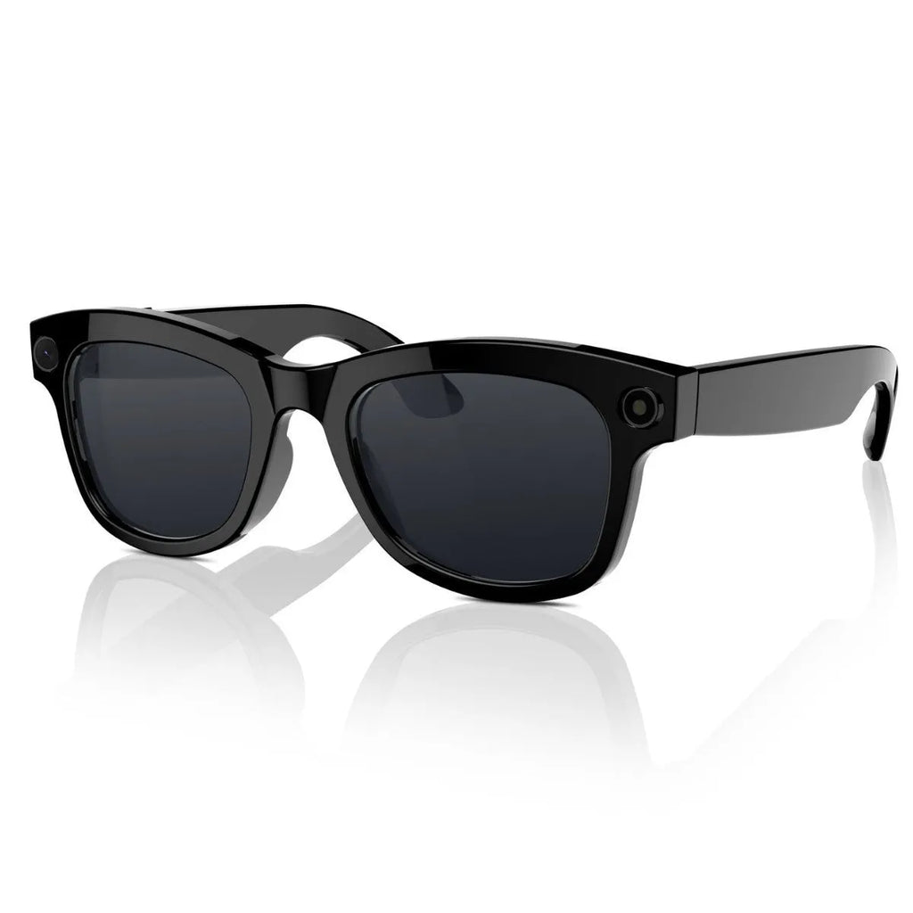 Black and transparent lens smart glasses with built-in camera for AI translation and video recording