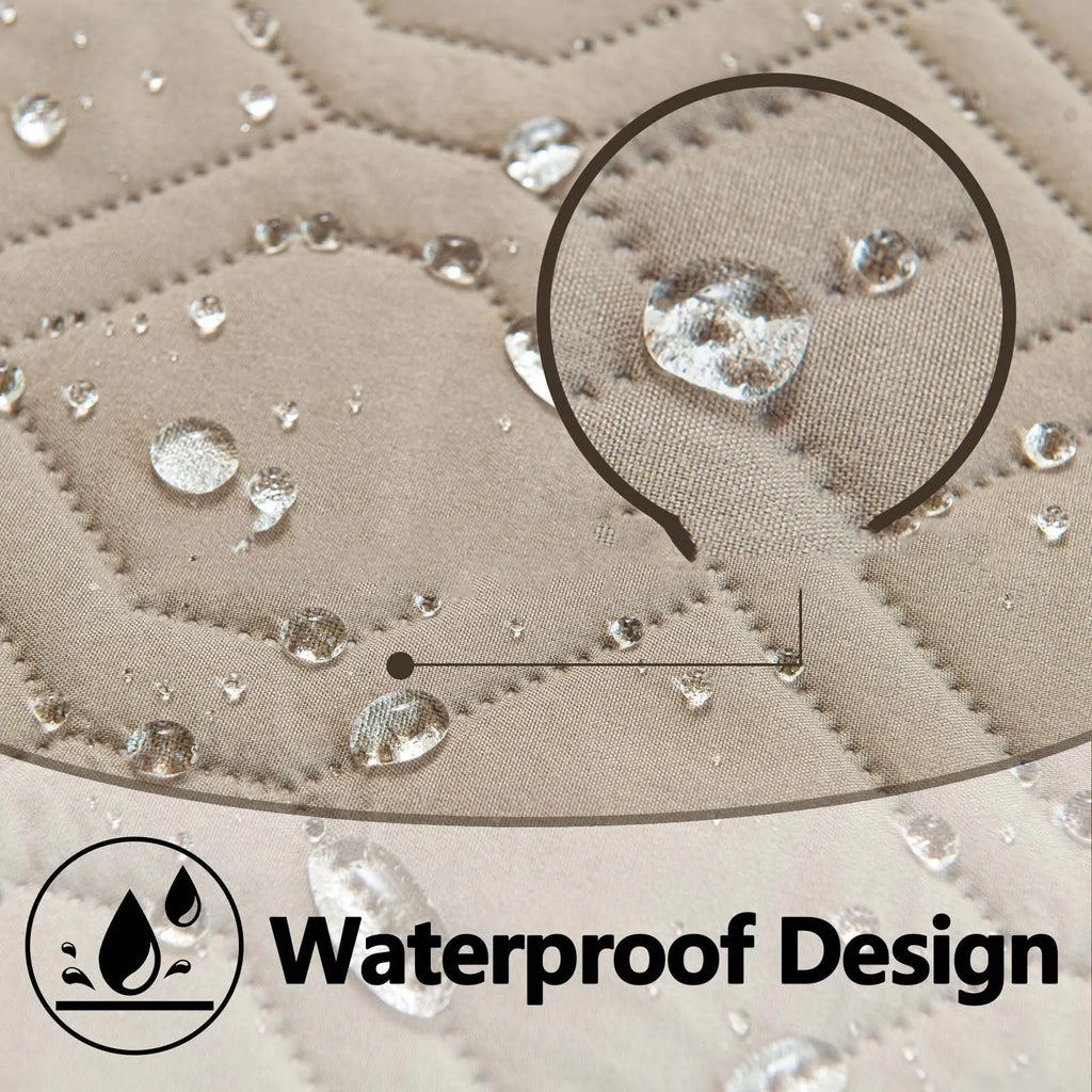 Double-sided waterproof dog sofa cushion showing dark grey and light grey reversible sides on a sofa.