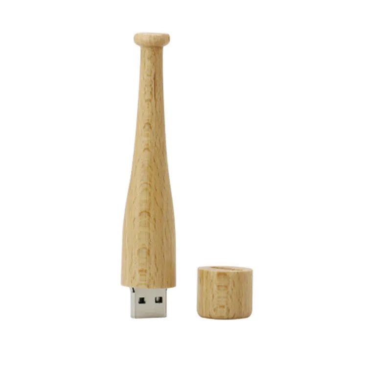 Baseball bat shaped wooden USB flash drive with USB 2.0 support and no external power