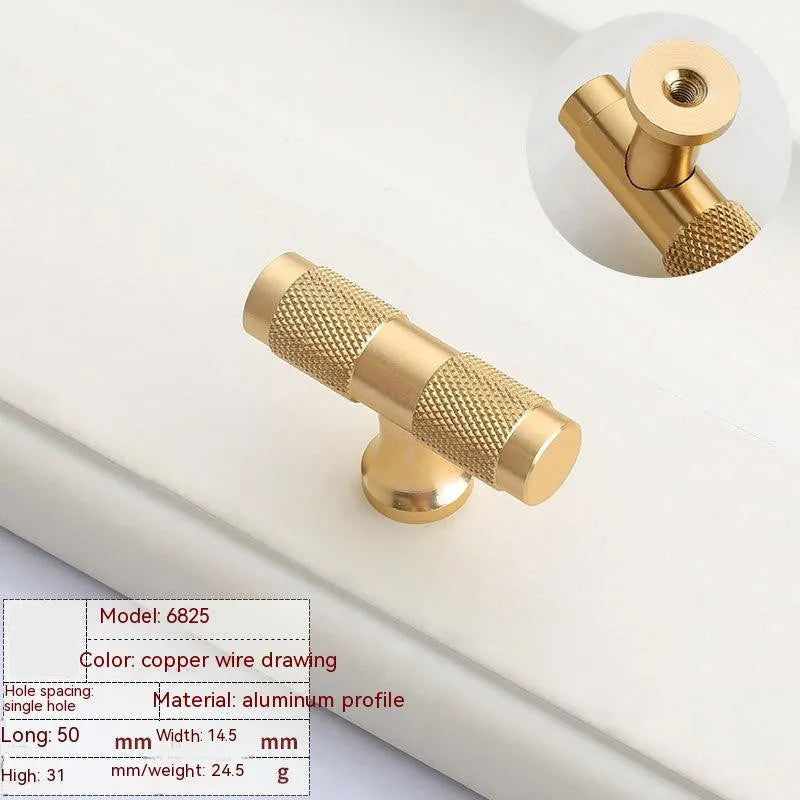 Brushed brass aluminium alloy furniture handle with light luxury finish for cabinet doors and drawers