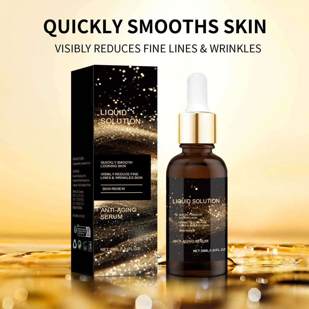 30ml bottle of hyaluronic acid facial moisturising care solution, 9cm tall.