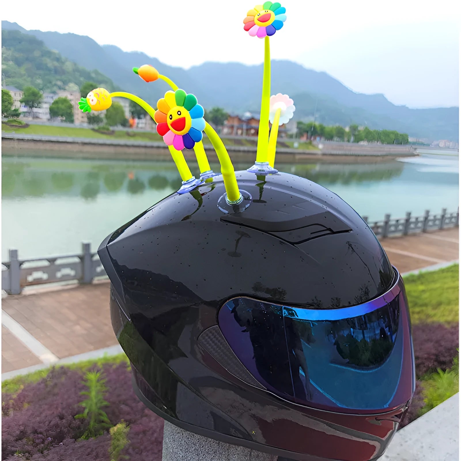 Silicone sunflower helmet decoration with suction cup for motorcycle and bicycle helmets
