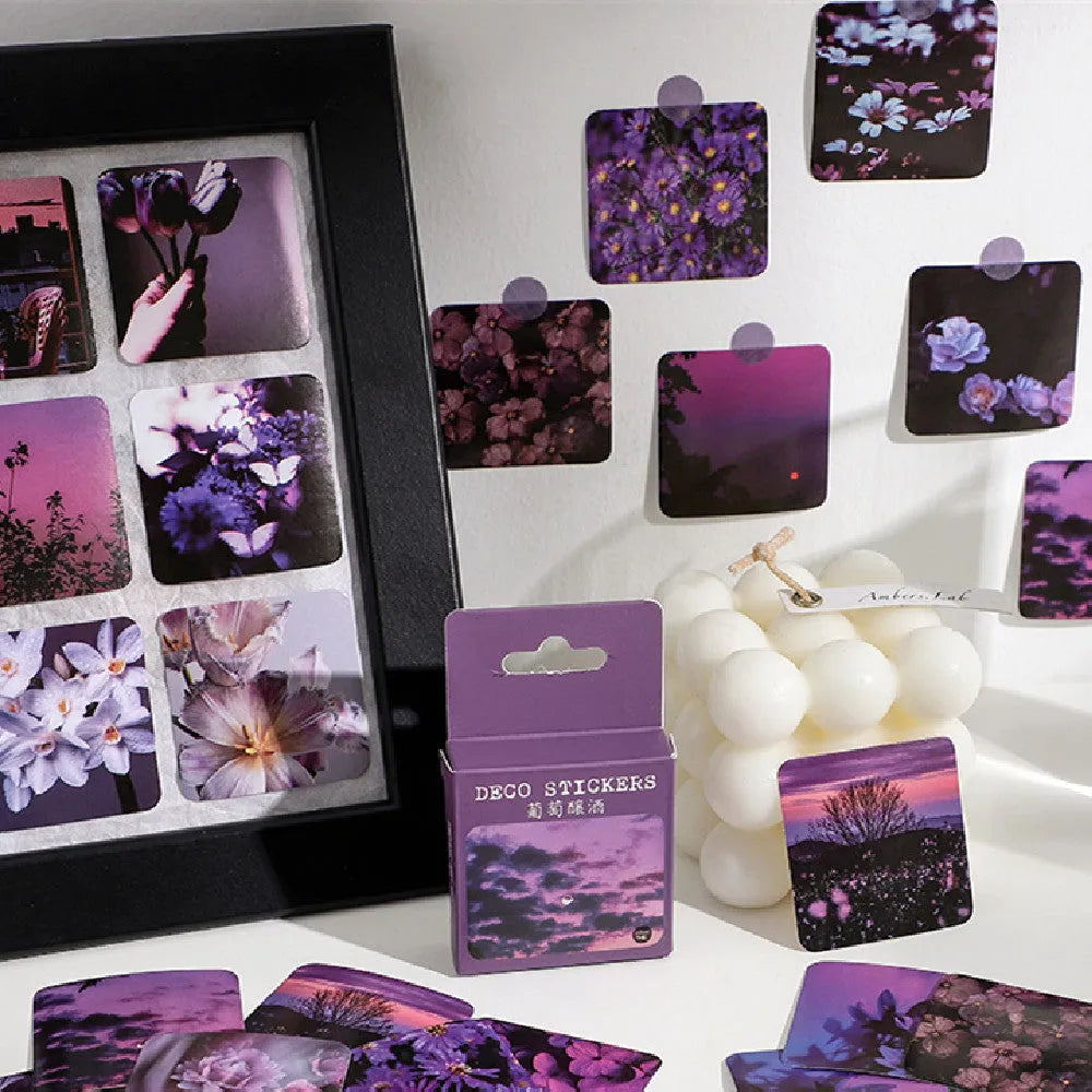 Boxed set of 46 square decorative stickers with six Nordic nature and romance patterns.