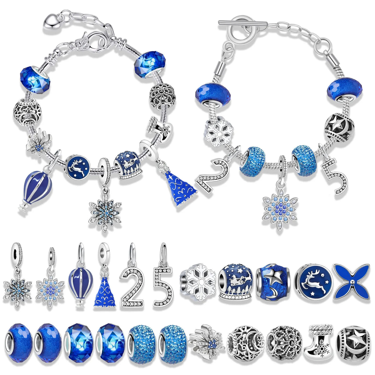 24 grid Christmas advent calendar countdown set with zinc alloy bracelet blind box in blue colourways