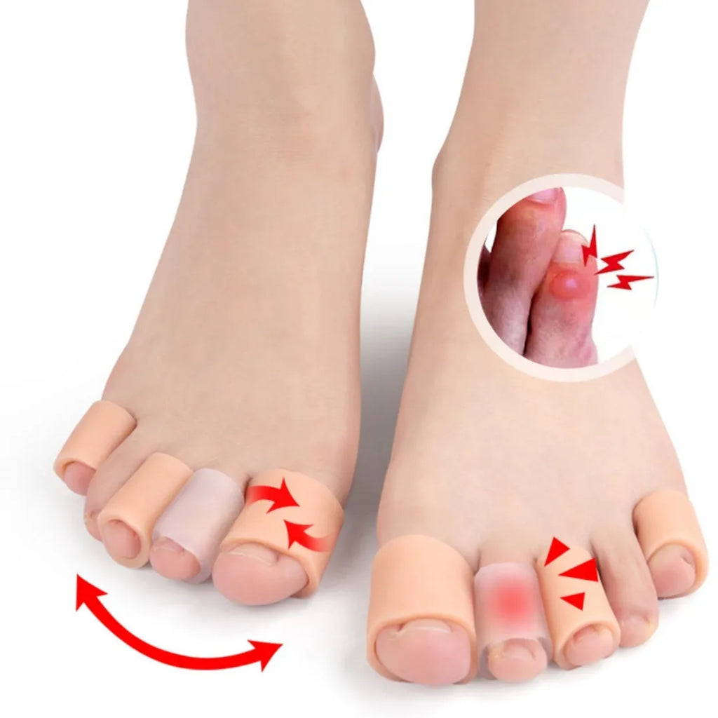 Soft SEBS high heel toe protectors in skin colour, transparent, and white, sizes S and L.