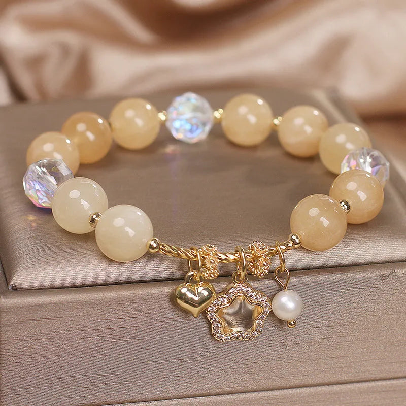 Citrine bracelet with opal and yellow natural stone pentagram pendant in an electroplated original design.